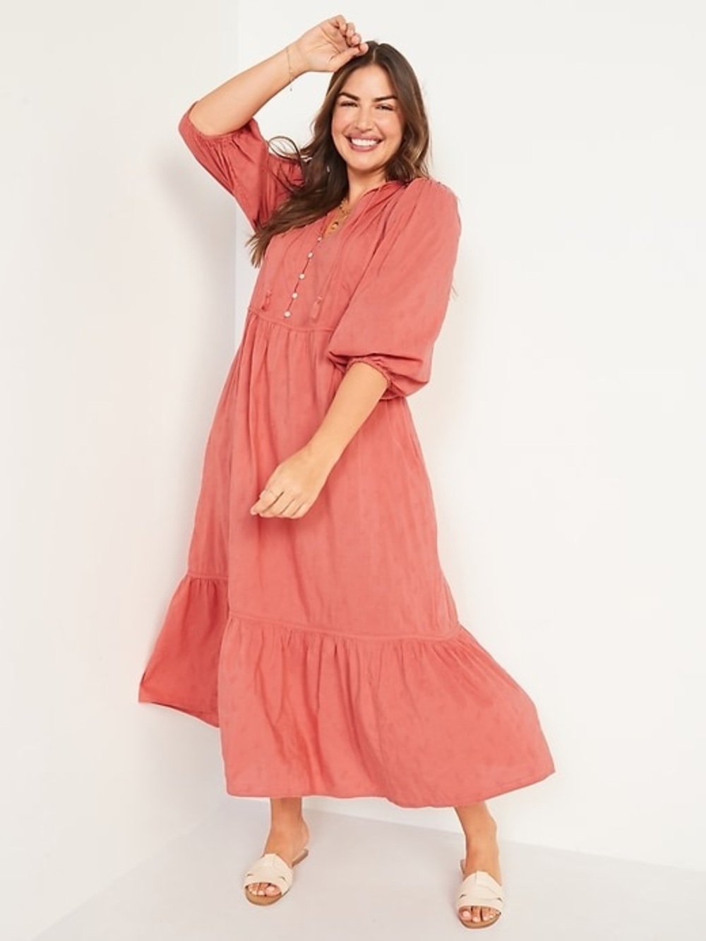 Old Navy XL Tall Dusty Rose Embroidered Tiered Maxi Dress Boho